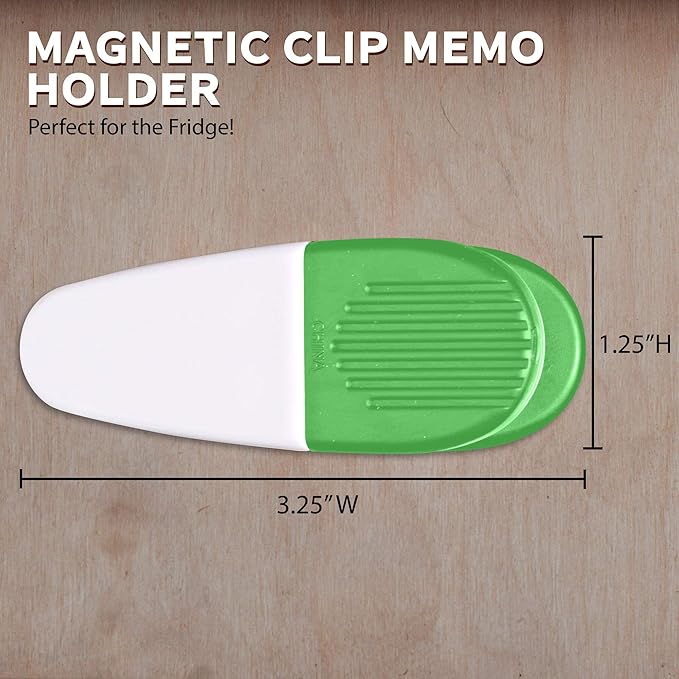 10 Magnetic Memo Holders Set - Large Clip, Plastic - White Green