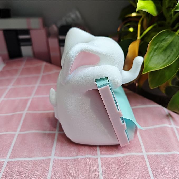 Elephant Sticky Note Holder - Pop-up Note Dispenser Cute with Pink Pen Holder for Office Desk Accessories, 3x3 in, White