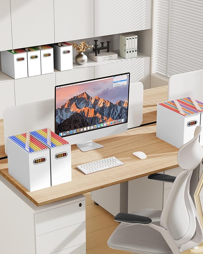 Oterri Cardboard File Organizer Box for Hanging File Folders Letter Size,File Box for Computer Desk,File Cabinet,Working Home,Office,Classroom (White,Letter Size - 8 Packs