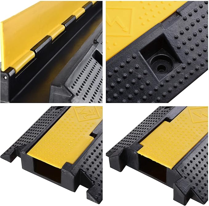 Yescom Cable Ramp Protector 1 Channel Garden Hose Protecitive 22000 Lbs Load Capacity Heavy Duty Speed Bump for Road Driveway Walkway, 2 Packs