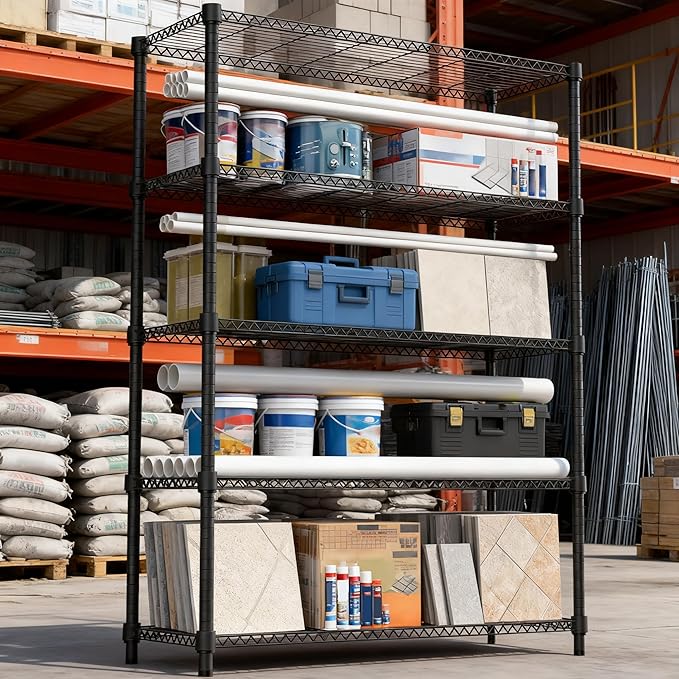 5 Tiers Shelf 1750 lbs Steel Storage Shelving Utility Shelving Unit Steel Organizer Wire Rack for Home,Kitchen,Office,Garage Black 17.7" D x 47.2" W x 72.4" H