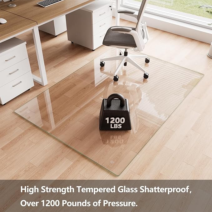 Koonmi Chair Mat for Carpet, Tempered Glass 48"x60" Office Chair Mat, Glass Chair Mats Protector with Rounded and Polished Edges, Ideal for Hardwood Floor, Carpet, Office, Desk, Rolling Chair