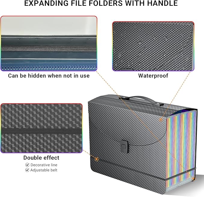 25 Pockets Expanding File Folders,Portable Accordian File Organizer,Expandable File Folder,Bill,Paper,Document Organizer,Plastic Accordion Filing Box,Colored Tabs,A4/Letter Size Diamond