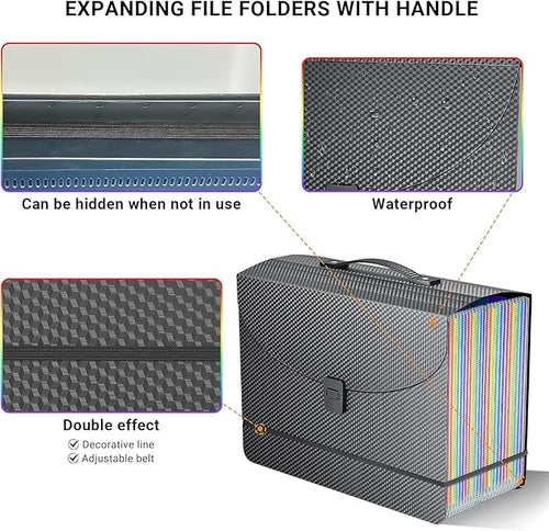25 Pockets Expanding File Folders,Portable Accordian File Organizer,Expandable File Folder,Bill,Paper,Document Organizer,Plastic Accordion Filing Box,Colored Tabs,A4/Letter Size Diamond