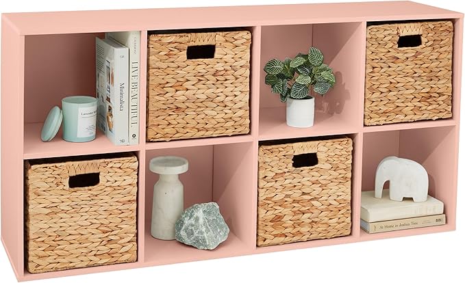 Best Choice Products Kids Bookcase 8-Cube Storage Organizer, 13.5in Shelf Opening, Bookshelf, Toy Storage, Customizable w/ 3 Removable Back Panels – Light Pink