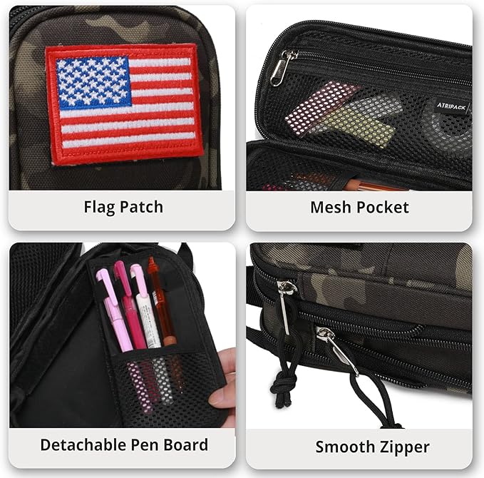 Pencil Case Big Capacity High Large Storage Tactical Small Tool Pouch Bag Marker Pen Case Stationery Bag Travel Holder School College Office Organizer for Kids Men Women Adult Teens (Camo-Black)