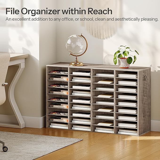 HOOBRO Wooden Literature Organizer, 36-Slot Mail Sorters, Removable Classroom Mailbox, Student Mailboxes for Classroom, Paper Storage Organizer, for Home, Office, Study, Classroom, Greige BG36WF01