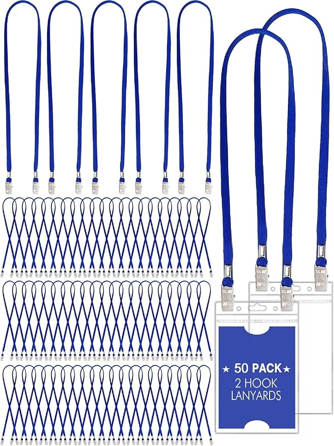 Patelai 400 Pack Double Clip Lanyards Bulk Face Mask Lanyard Twist Free 2 Hook Design Adjustable Badge Neck Strap for ID Name Badge Holder School Conference Office Class Essential (Blue)