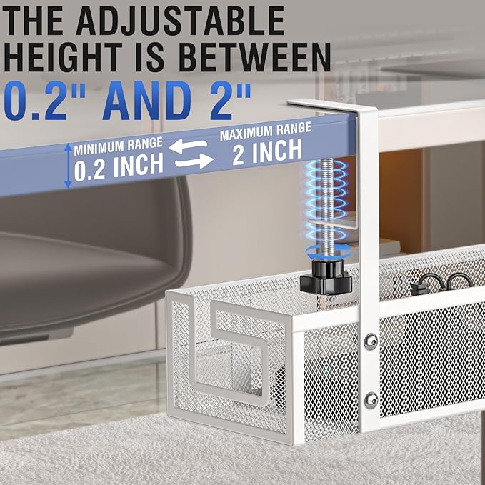 Under Desk Cable Management Tray - GZOKMOG No Drill Cord Organizer with Clamp, Reinforced Metal Mesh Workspace Organizers for Wire, Office Desk Accessories, 2 Pack White, 15.75 inch