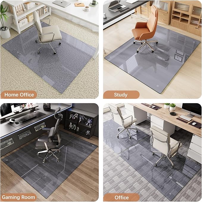 Tempered Glass Gray Chair Mat for Carpet & Hard Floor, 36"x55" Office Chair Mat - Heavy Duty & Scratch Resistant, Non-Slip Pads, Rounded Corners & Polished Edges