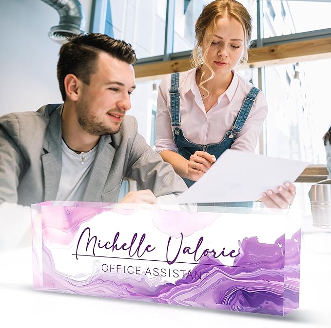Name Plate for Desk-Personalized Name Plates for Desk-Name Plate Personalized for Office-Gifts for Teacher Boss Employee Appreciation Office Desk Decor (purple ink), MYDZBJMT1009