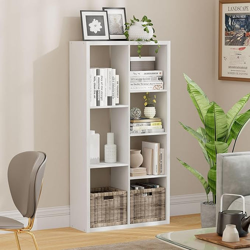 7 Cube Storage Organizer, Cube Shelf with Heavy-Duty Thick Boards, 25.12" L x 9.37" W x 48.74" H, Smooth Easy-Clean Panels, Simple Assembly, for Living Room Bedroom Office, White