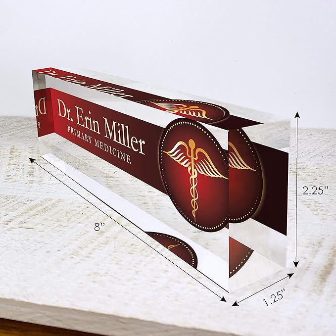 Artblox Office Desk Name Plate Personalized | Custom Name Plates For Desks | Medic Design On Clear Acrylic Glass | Cute Office Desk Accessories Customized Gifts - (8" x 2.5")