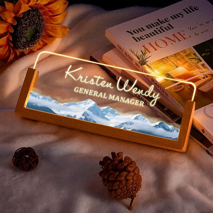 Ships Next Day, Custom Name Plate for Desk - Business Light Up Acrylic Desk Name Plate Personalized Elegant Office Gift for Boss Coworker Teacher Employee Appreciation Gift, Office Decor for Women Men