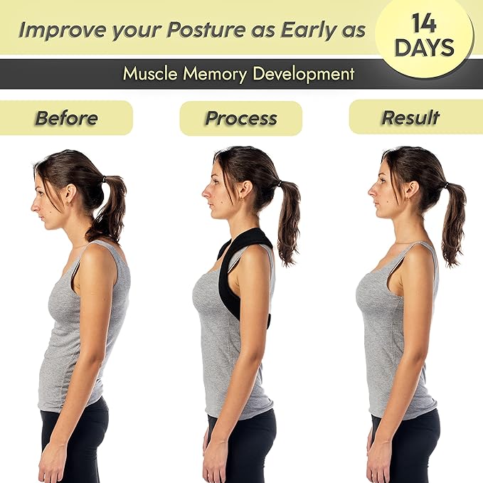 Neck Stretcher & Posture Corrector for Women and Men, Cervical Traction for Spine Alignment, Adjustable Upper Back Brace & Elastic Support for Shoulder Back Pain Relief (Dark Blue)