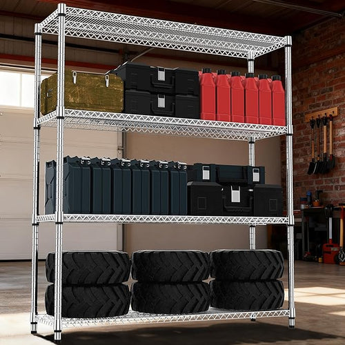 4 Tiers Shelf 2640 lbs Steel Storage Shelving Utility Shelving Unit Steel Organizer Wire Rack for Home,Kitchen,Office,Garage Chrome 17.7" D x 47.2" W x 70.3" H