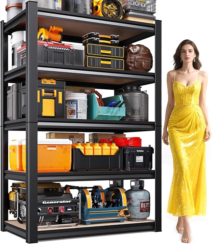 5-Tier Garage Shelving Heavy Duty Storage Shelves, Metal Adjustable Shelving Unit, Utility Garage Organizer Shelf for Basement, Pantry, Kitchen, Warehouse, 31.5" W x 13.8" D x 71.2" H, Black
