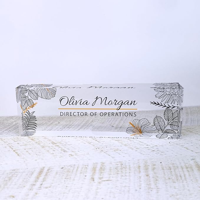 ARTBLOX | Personalized Name Plate for Desk, Custom Name Plate, Office Sign, Acrylic Desk Decor, Floral Name sign, Realtor Gift