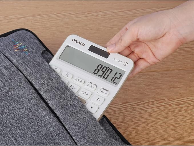 Pendancy 12 Digit Office Calculator Desktop with Tax+/- for Advanced Tax Calculation, Large LCD Display Big Buttons, Dual Power Durable Portable Design, for Financial Accounting Business Use