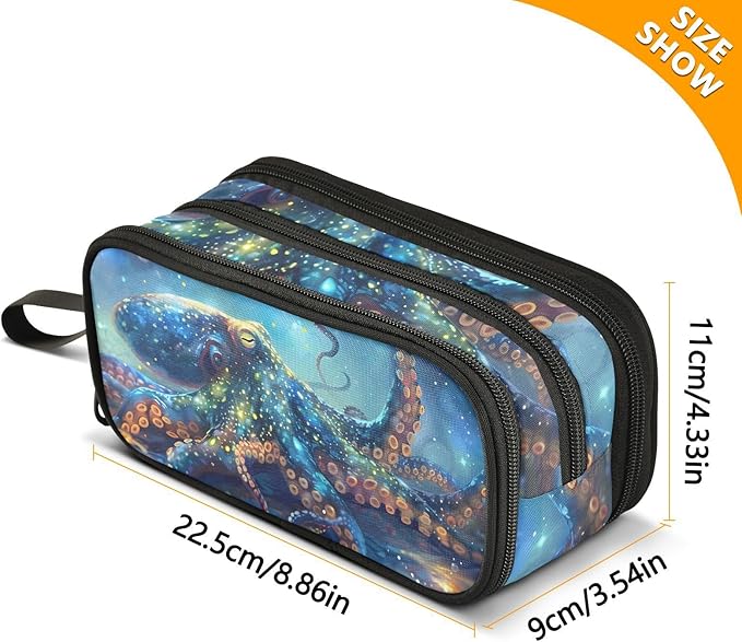 Octopus Galaxy Pencil Case Box Boys Girls Large Pencil Pouch with Zipper Compartments Big Capacity Stationery Pen Bag Organizer for Kids Teens Adults School