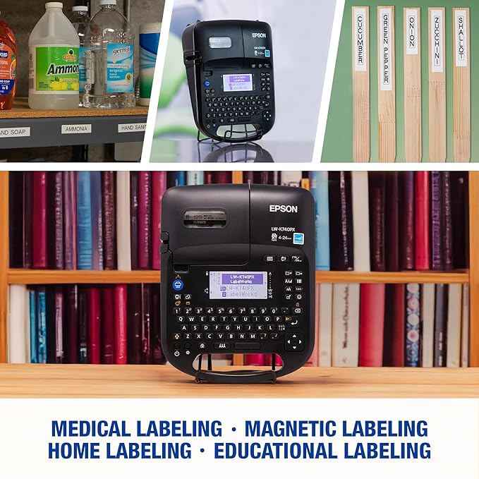 LABELWORKS Epson LW-K740PX Industrial Handheld Label Maker for Office Home & Healthcare – Custom Durable Identification and Organization Labels - Full Kit