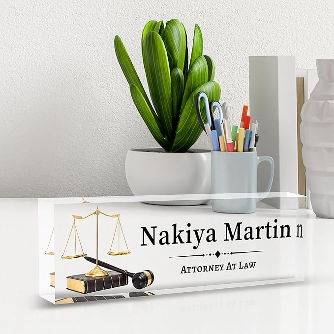 Desk Name Plate Personalized, Lawyer Name Plate for Desk, Office Desk Decor for Women & Men, Employee Appreciation Gifts Custom Office Gifts for Lawyer, MYZDA28YH0928