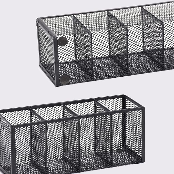 Black Mesh Pen Holder, Metal Desk Organizer Desktop Stationery Office Supplies Acessories Storage Stand, 4 Compartments Pencil Organizer Brushes Holder for Home School Classroom Teachers