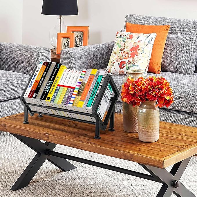 Adjustable Desktop Bookshelf for Desk Book Organizer, Tilting Tabletop Bookshelf in Office Home/Bedroom, Vinyl Record Storage Holder Book Rack for Magazine/CDs/Books/Vinyls Display (Patent Pending