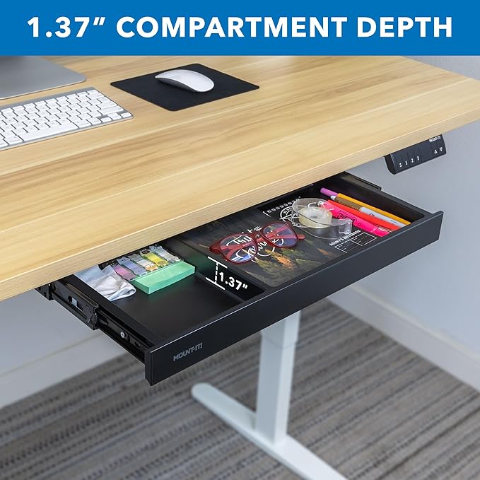 Mount-It! Under Desk Storage Drawer - Shallow Under Desk Drawer Organizer - Standing Workstation Storage Attachment - 20.7" Width Under Table Counter Pull Out Compartment - Black