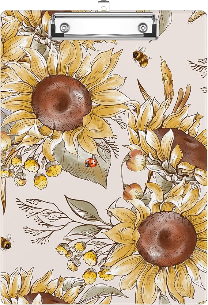 Fall Sunflowers Clipboard Decorative Clip Board with Metal Clip A4 Standard Size 12.5" X 8.7" for Teacher Students Nurses Office