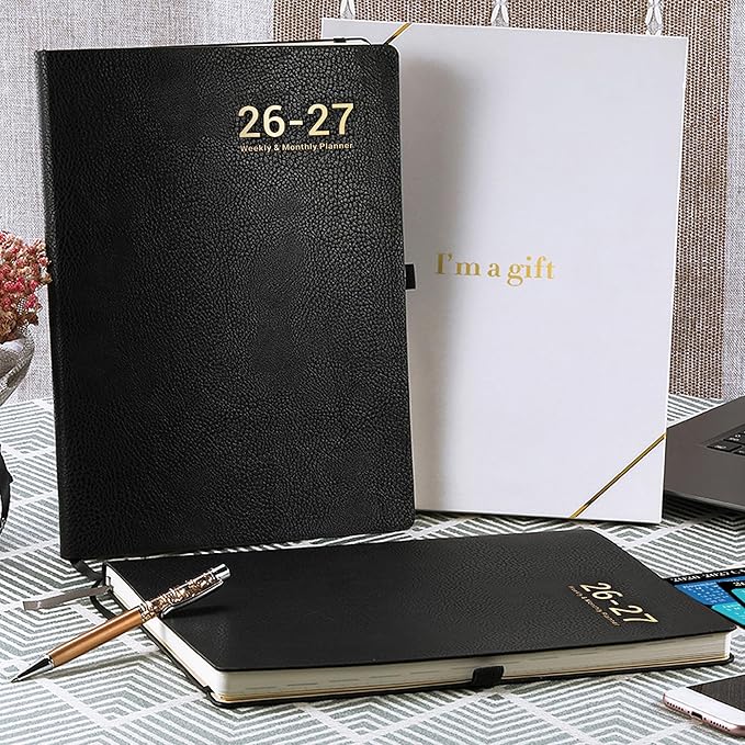 Planner 2026-2027 - Jul 2026 - Jun 2027, Planner Weekly and Monthly, Calendar Planner 2026-2027, 8.5" x 11", Leather Cover Planner with Thick Paper, Back Pocket with Notes Pages, Black