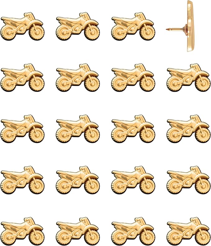 Dirt Bike Push Pins - Gold Dirt Bike Map Pins for Cork Boards, Maps, or Lapel Use - Designed in USA - Set of 20