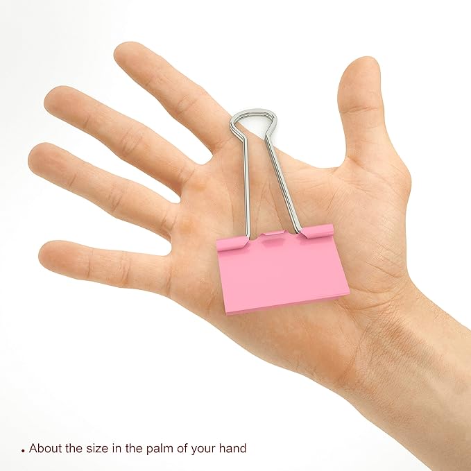 Nctinystore Pink Binder Clips Large (Jumbo) Metal Clamp 2 inch / 50 mm (Pink, 6-PCS)