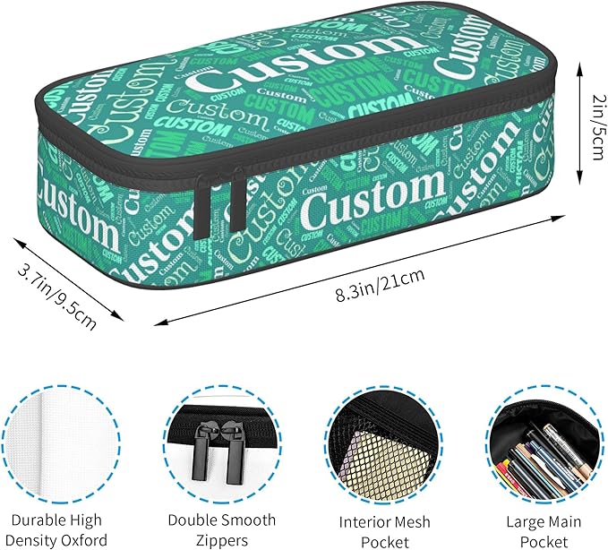 Custom Pencil Case with Name, Personalized Pen Bag Add Your Image Text, Large Storage Students Stationery Pen Box with Zipper Durable Pencil Box for Girls Boys Office School