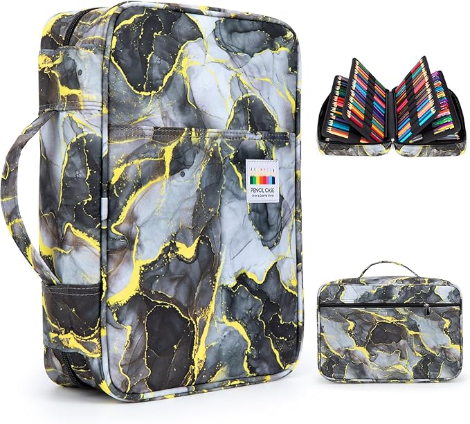 YOUSHARES 300 Slots Color Pencil Case - Pen Case Organizer with Handy Wrap & Zipper, Multilayer Holder for Prismacolor Colored Pencils & Gel Pen (Marble Gray)