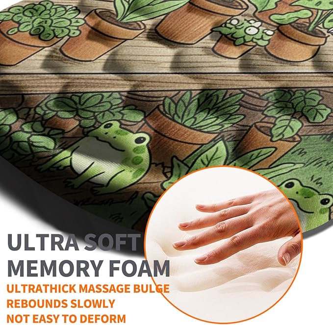 Ergonomic Joint Wrist Support Mouse Pad with Memory Foam Cushion Massage Bump, Carpal Tunnel Pain Relief Mousepad Slope Design for Wrist Rest, 11.8x7.9 in, Cute Frog