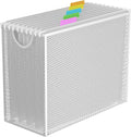 Hanging File Organizer, Letter-Size File Holder Filing Box with 5 Hanging Folders, Metal Mesh Desk File Folder Storage(No Assembly Required) (White, with 5 Grey Folders)