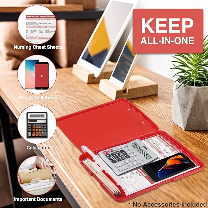 Sooez Clipboard with Storage, High Capacity Nursing Clip Board 8.5 x 11 with Pen Holder & Low Profile Clip, Plastic Clipboards Case Box, Teacher Must Haves School Office Supplies,Letter Size/ A4