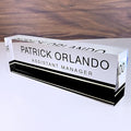 Artblox Office Desk Name Plate Personalized | Custom Name Plates for Desks on Acrylic Glass Decor | Office Desk Decor Nameplate | Desk Accessories | Black Stripe - (8" x 2.5")