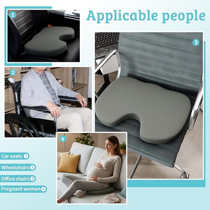 U-Shaped TPU Seat Cushion - Breathable & Eco-Friendly for All-Day Sitting, Wheelchair & Office Use (U-shaped Black)