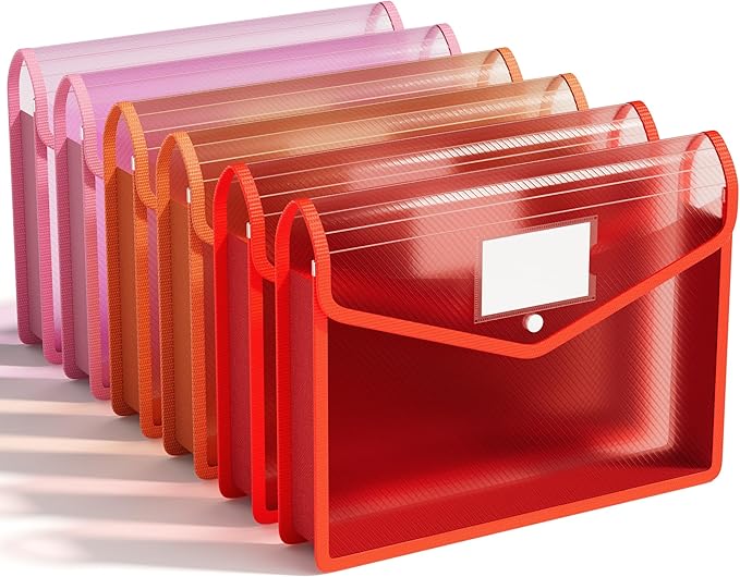 ABC life 6 Pack Plastic Expanding File Folder, Folders for Documents with Snap Closure, Colorful File Folder Organizer Holder, Transparent, Large Capacity, Fit Letter/A4 Size - Warm Pink