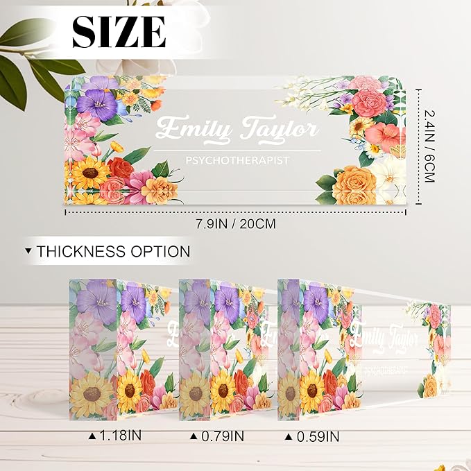 Personalized Name Plate for Desk, Custom Acrylic Desk Name Sign, Office Appreciation Gifts for Women Men Coworkers Boss Teacher Employee (Flower)