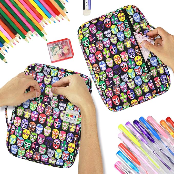 YOUSHARES Colored Pencil Case 220 Slots Pen Case Organizer With Handy Wrap & Zipper, Multilayer Holder for Prismacolor Colored Pencils & Gel Pen (Mask)