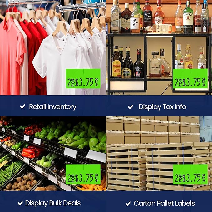 Perco Fluorescent Green Pricing Labels for Monarch 1131 Price Gun - 1 Sleeve, 8 Rolls, 20,000 Price Marking Labels - with Ink Roll Included