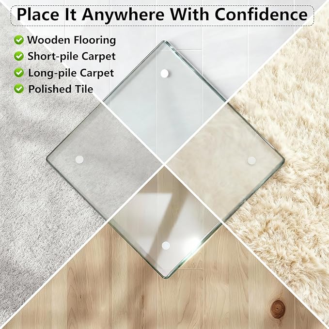 Tempered Glass Chair Mat for Carpet & Hard Floor, 40"x60" Office Chair Mat - Heavy Duty & Scratch Resistant, Non-Slip Pads, Rounded Corners & Polished Edges