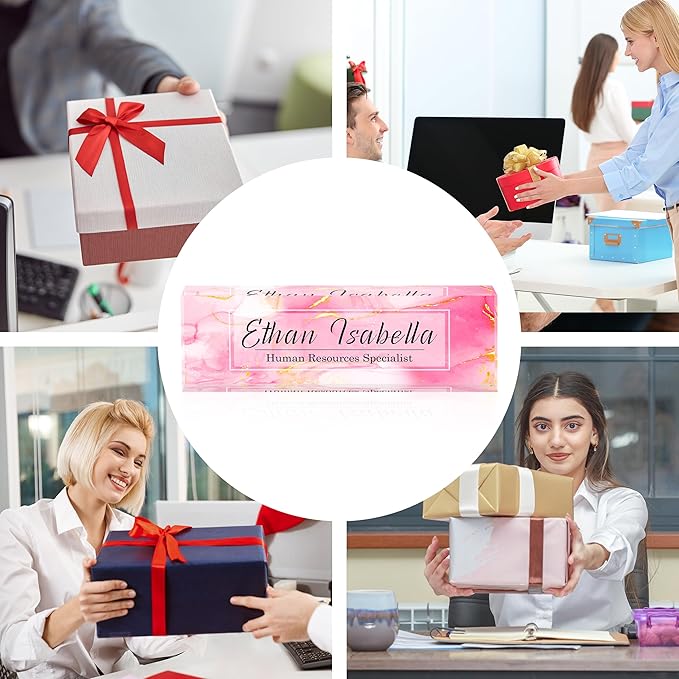 Custom Name Plate for Office - Personalized Desk Decor, Employee Appreciation Gifts - Pink Marble