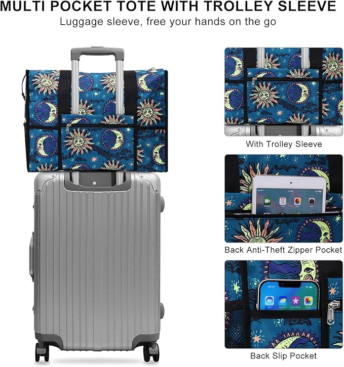 Utility Tote Bag with Laptop Compartment Luggage Sleeve Zippered Multi-pocket Commute Shoulder Purse for Nursing/Work