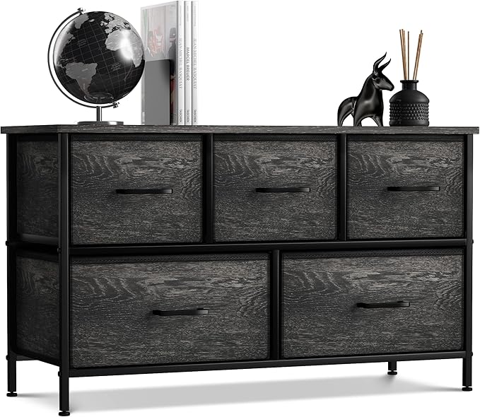 Sorbus Dresser with 5 Faux Wood Drawers - Wide Storage Unit Chest Organizer for Clothes - Bedroom, Living Room, Closet, & Dorm TV Stand Furniture - Steel Frame, Wood Top, & Easy Pull Fabric Bins