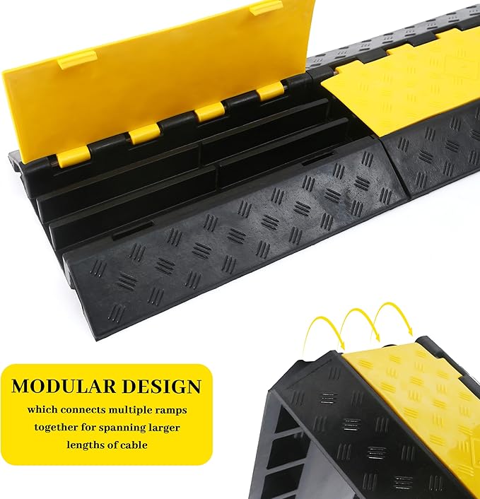 Rubber Cable Ramp Cable Protector Ramps Wire Hose Protective 3 Channel Traffic Rubber Plastic Cord Cover Speed Bump for Asphalt Concrete Gravel Driveway Outdoor, 1 Pack