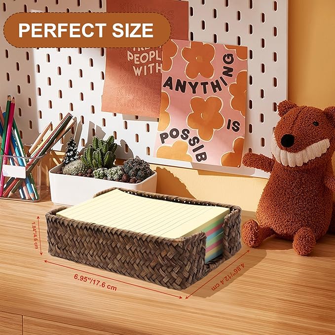 4 x 6 Inch Sticky Note Holder,Seagrass Post It Note Dispenser,Woven Sticky Note Dispenser,Farmhouse Style Post It Holder for Home Office Desk Decor,Coffee